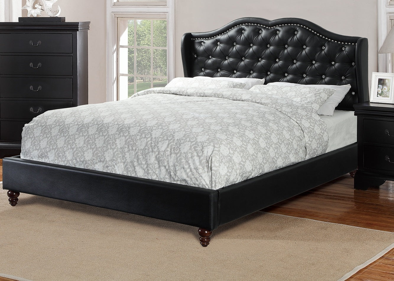 Queen Size Bed 1pc Bed Set Black Faux Leather Upholstered Wingback Design Bed Frame Headboard Bedroom Furniture Tufted Upholstered - Atlantic Fine Furniture Melbourne FL