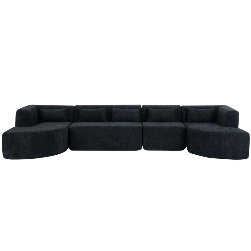 Upholstered Sofa Free Combined Sofa Couch With Two Chaise Lounge And Five Back Pillows For Living Room