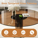 Round Glass Dining Table With Stainless Steel Legs And Chairs