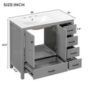 Bathroom Vanity With Ceramic Sink Combo, Abundant Storage Cabinet 2 Soft Close Doors And 5 Drawers