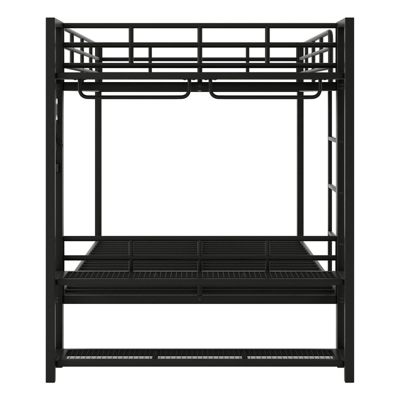 Bunk Bed With Storage Mesh Shelves, Clothes Hooks, LED Light