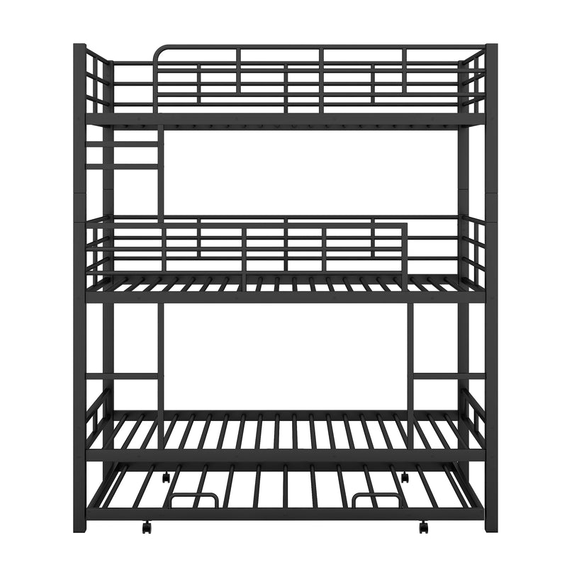 Metal Twin Size Triple Bunk Bed With Trundle, Black