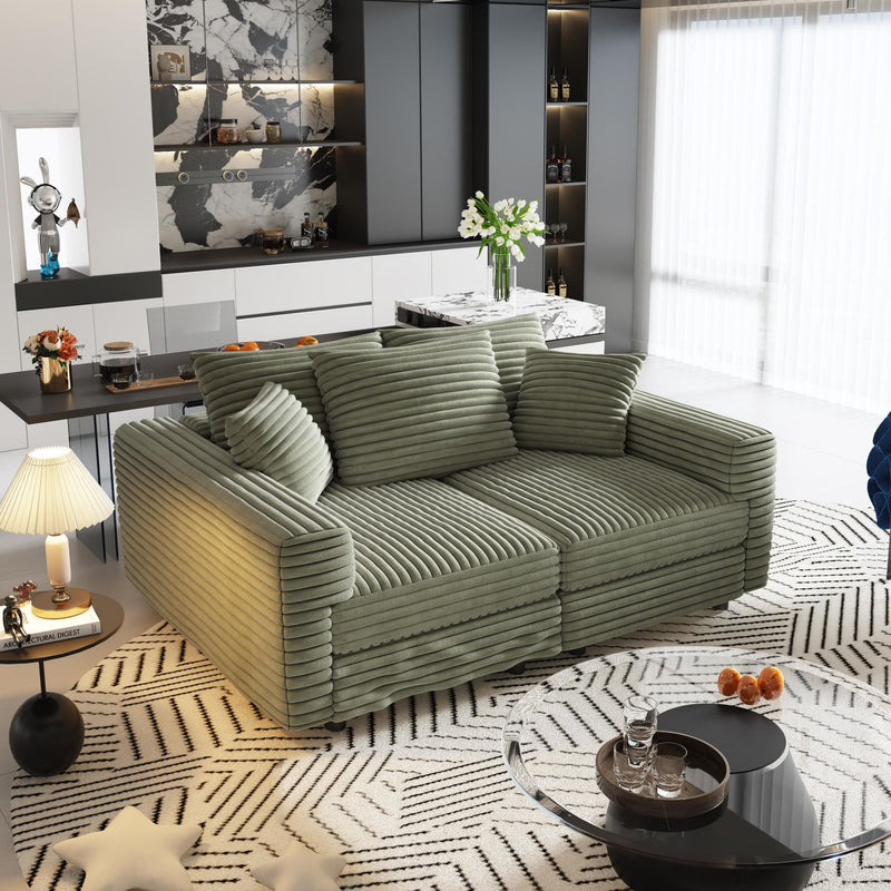 Plush Corduroy 4 Seat Sofa, Modern Comfy Upholstered Sofa Cloud Couch, Deep Seat Couches With Soft Pillows