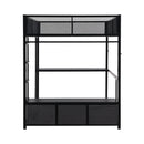 Full Size Gaming Loft Bed With LED Desk, Open Wardrobe, 3 Linen Storage Drawers - Black
