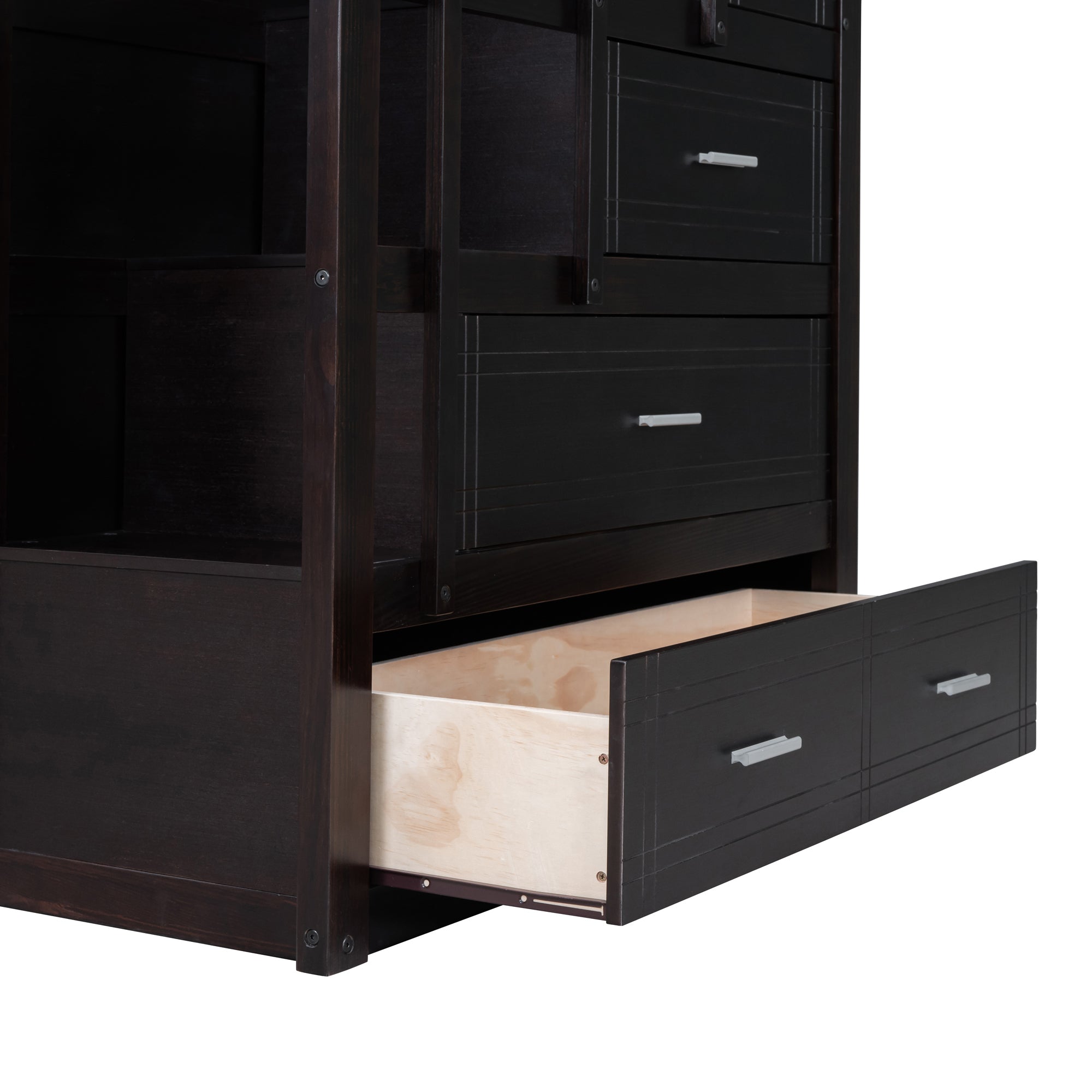Twin Over Twin Bunk Bed with Trundle and Staircase,Espresso(OLD SKU:LT000068AAP) - Atlantic Fine Furniture Melbourne FL