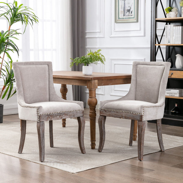 Ultra Side Dining Chair,Thickened Fabric Chairs With Neutrally Toned Solid Wood Legs, Bronze Nail Head (Set of 2)