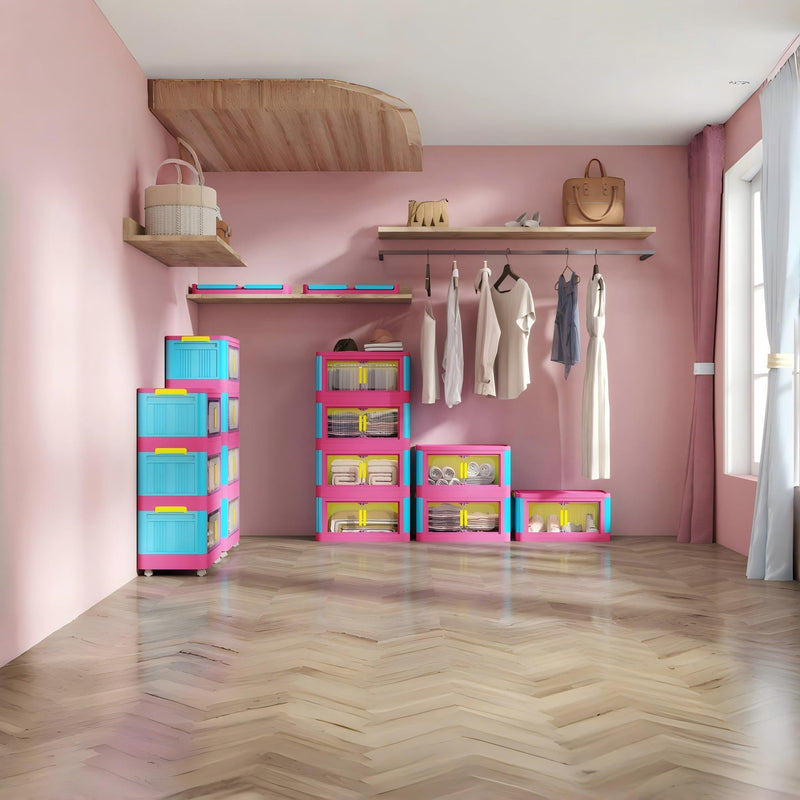 Folding Storage Cabinet With Magnetic Doors And Wheels