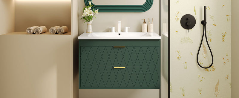 Wall Mounted Bathroom Vanity With Resin Sink, Floating Bathroom Storage Cabinet With 2 Drawers