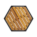 Outdoor Side Table With Iron Base And Slatted Top - Brown