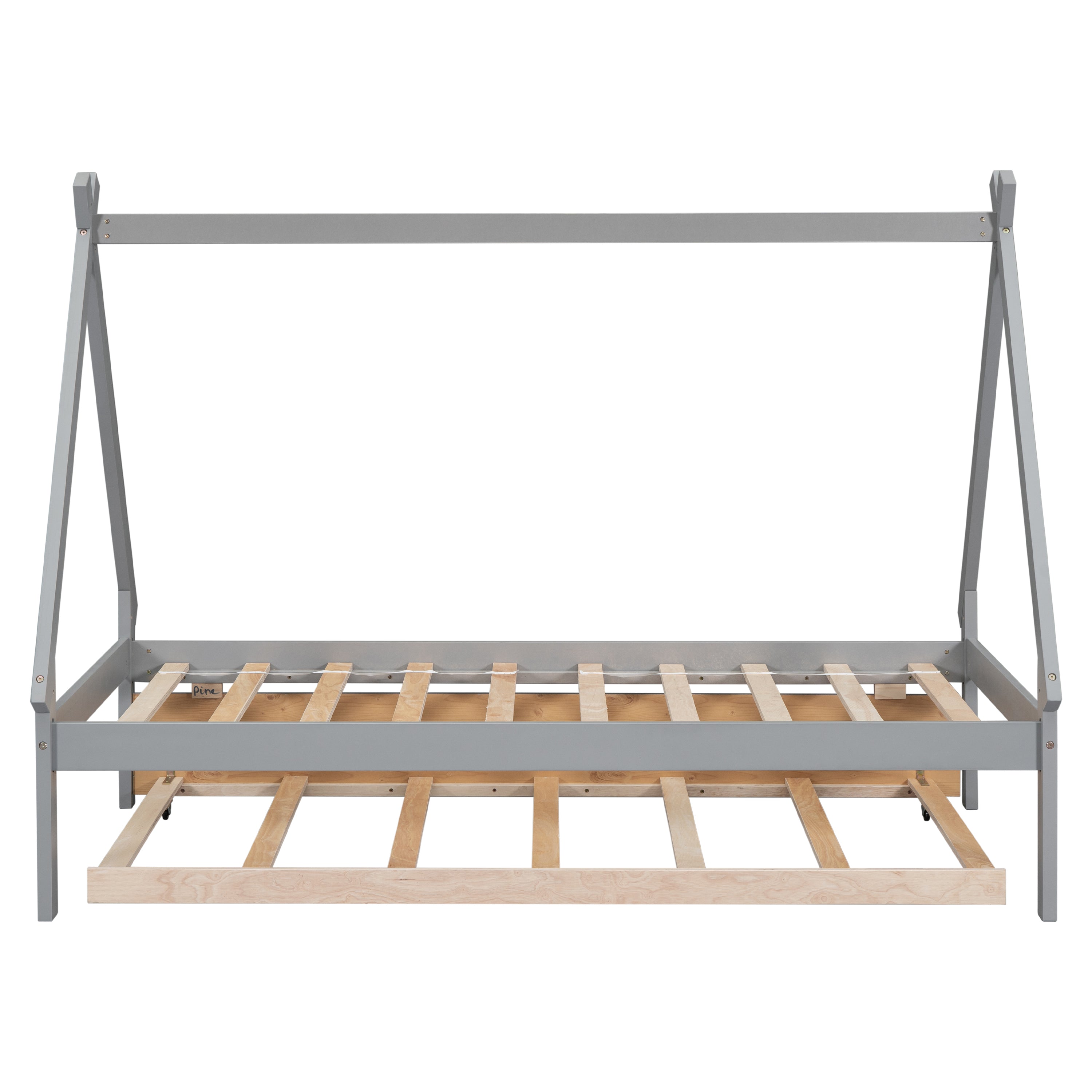 Twin size Tent Floor Bed, Teepee Bed, with Trundle,Grey