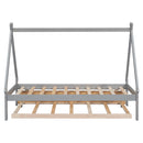 Twin size Tent Floor Bed, Teepee Bed, with Trundle,Grey