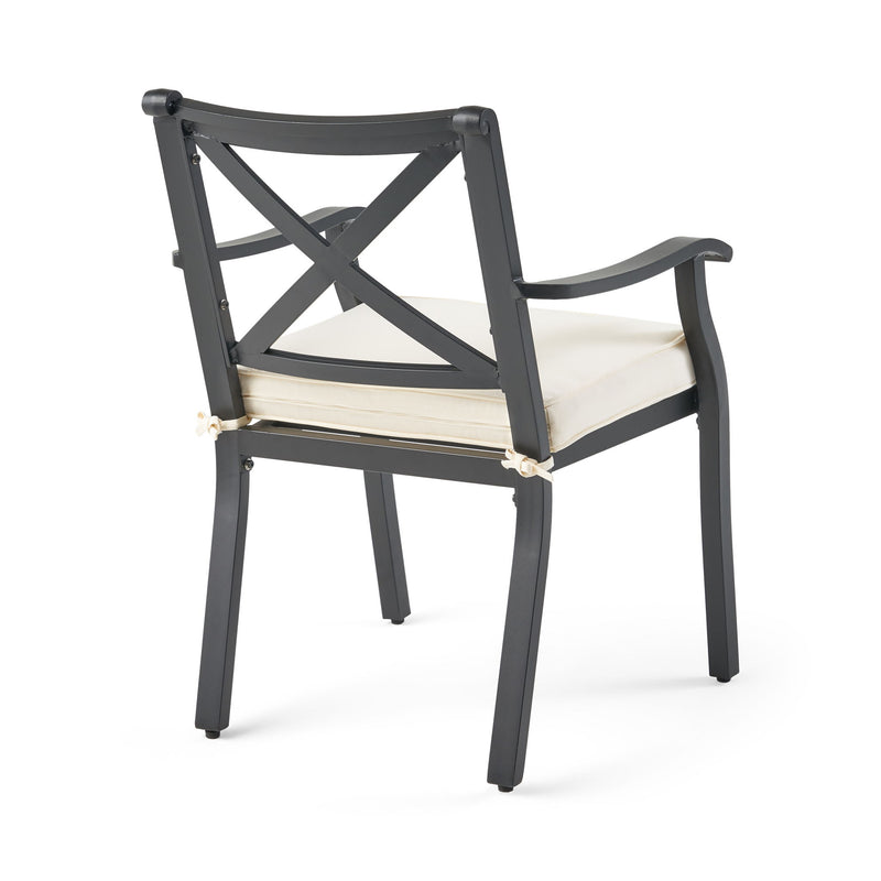Outdoor Dining Chair Set With Water Resistant Cushions - Black / Ivory