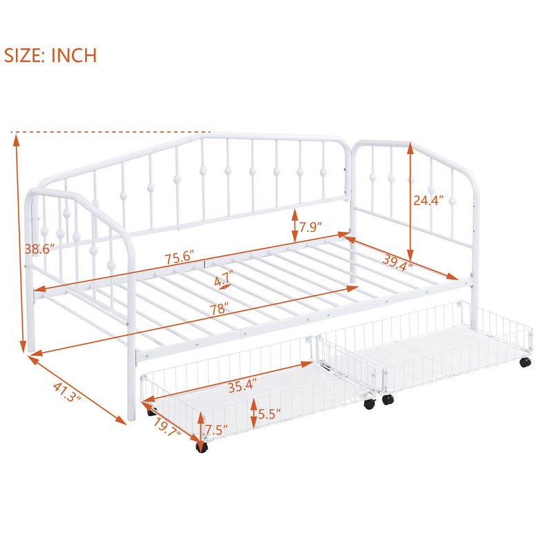 Twin Size Stylish Metal Daybed with 2 Drawers, White