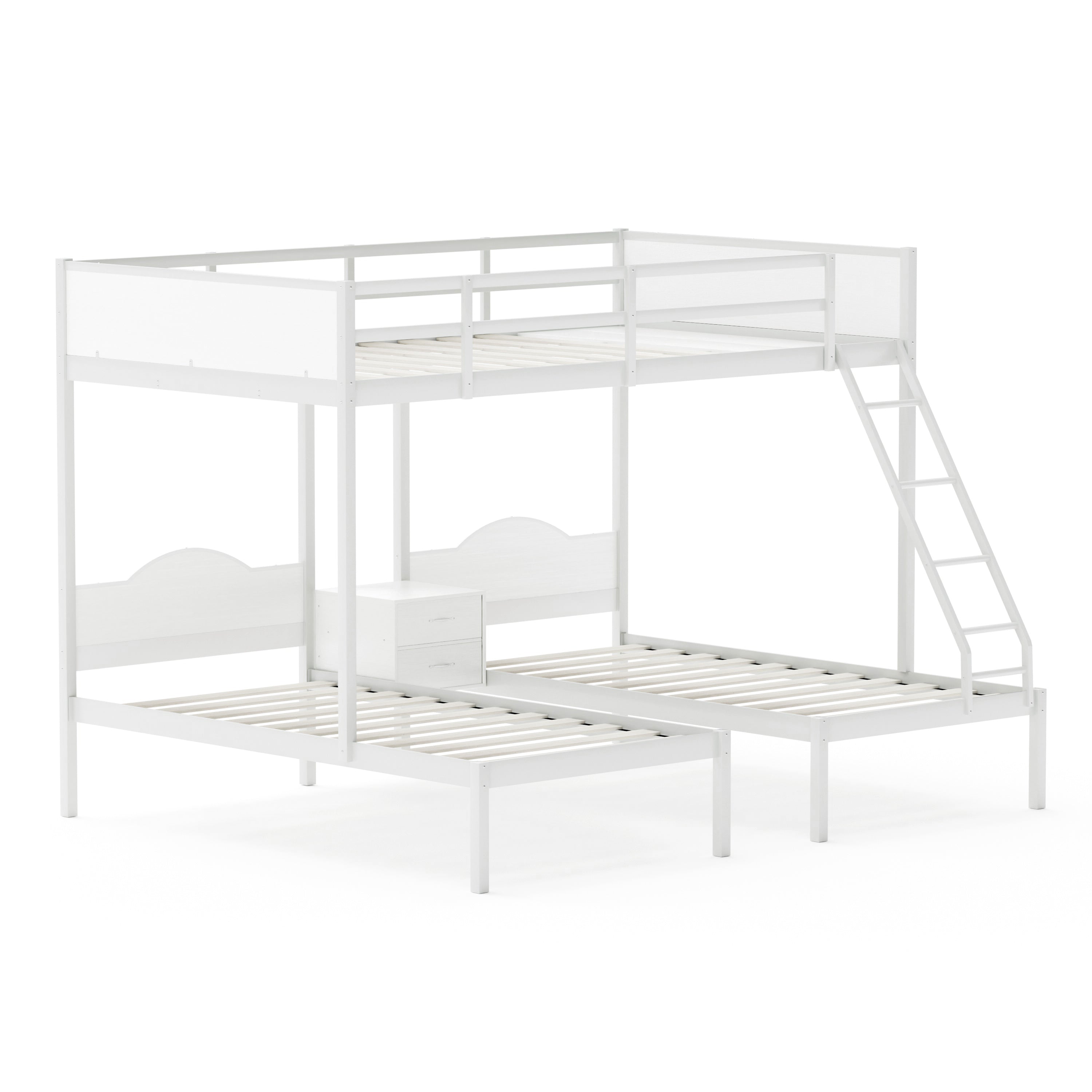 Full Over Twin & Twin Bunk Bed Metal Triple Bed With Nightstand and Guardrails. White, 96.9'' L x 76'' W x 69'' H