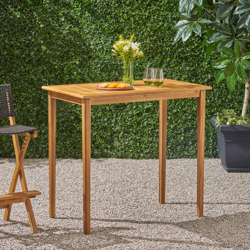 Outdoor Minimalist Acacia Wood Rectangle Bar Table, Durable Hardwood - Teak