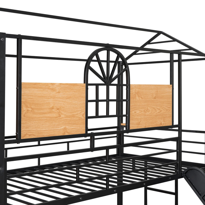 Metal Bunk Bed, Metal Housebed With Slide And Storage Stair