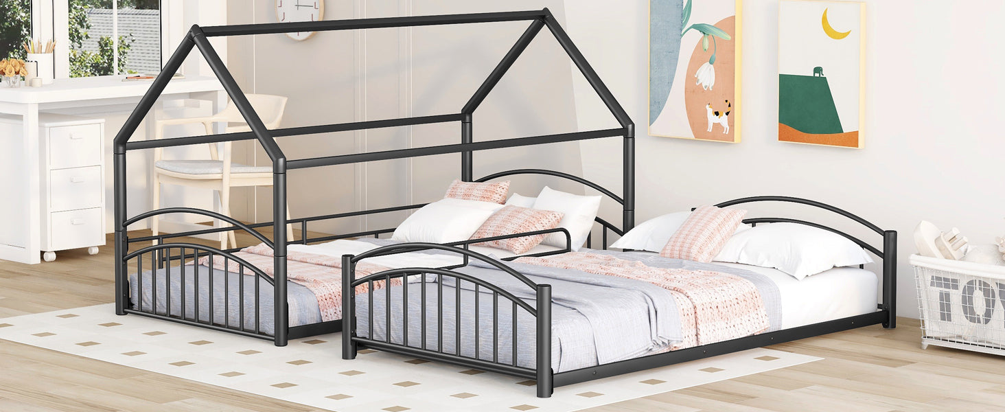Twin Over Twin Metal Bunk Bed With Slide,Kids House Bed Black - Atlantic Fine Furniture Melbourne FL