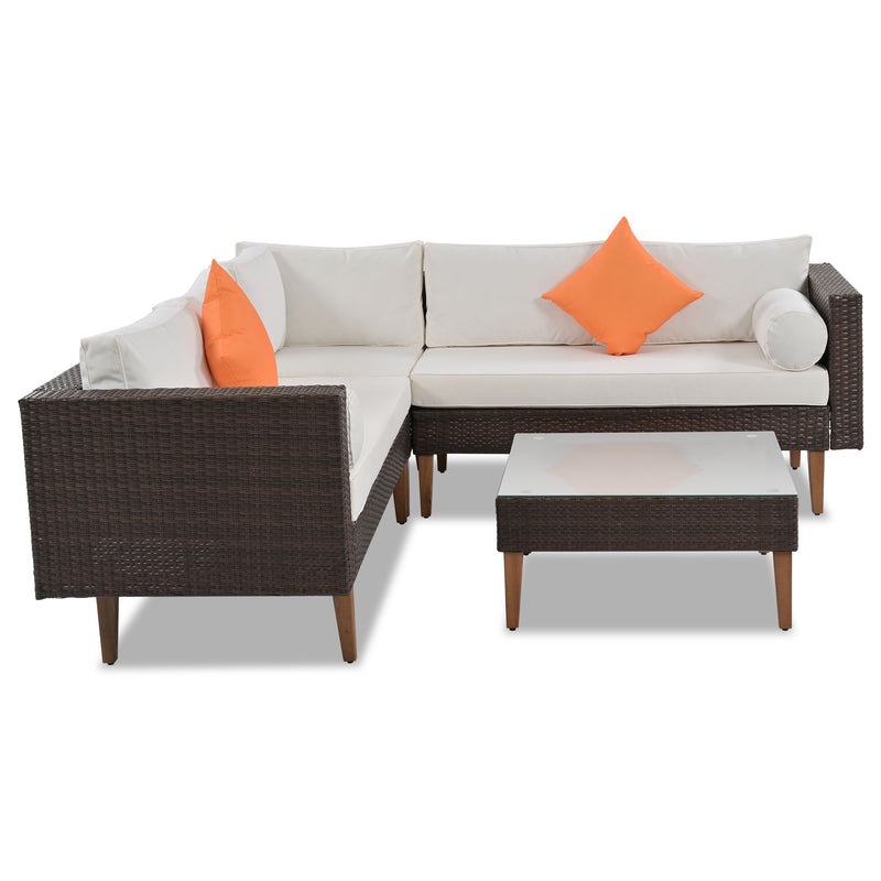 4 Pieces Outdoor Wicker L-Shape Sofa Set