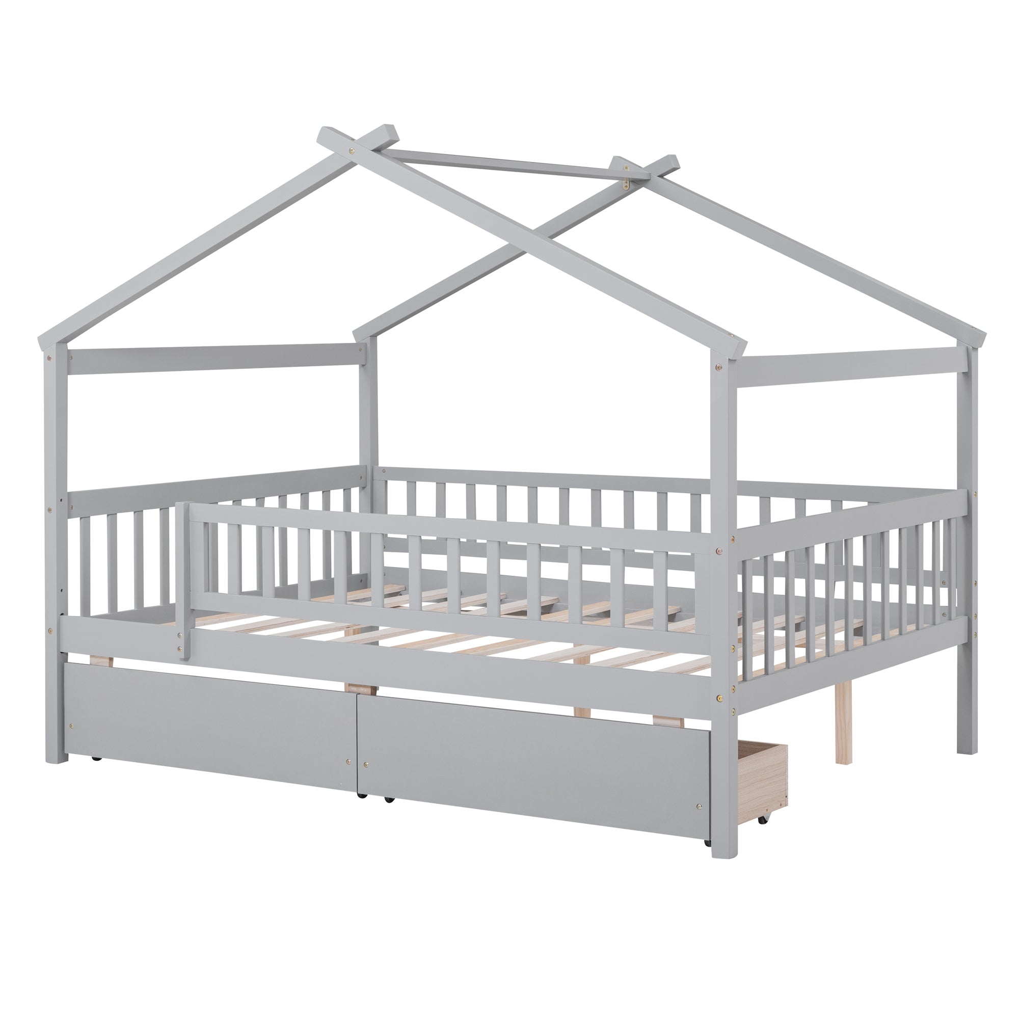 Full Size Wooden House Bed with Two Drawers,Gray - Atlantic Fine Furniture Melbourne FL