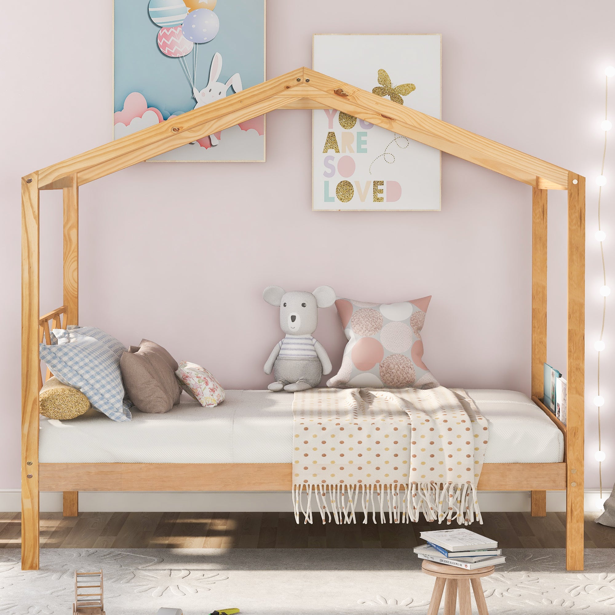 Twin Size Wood House Bed with Storage Space, Natural(OLD SKU: LP000001AAM) - Atlantic Fine Furniture Melbourne FL