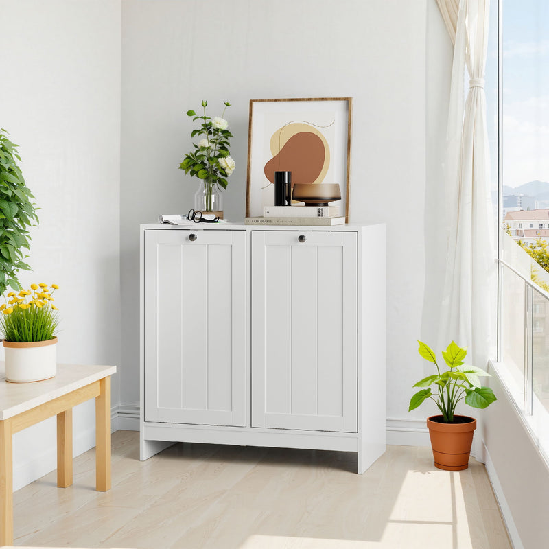 Tilted Laundry Hamper With Removable Basket, Hidden Laundry Hamper, Bathroom Storage Cabinet, Free Standing Organizer - White