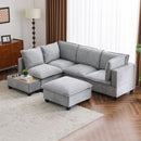 U-Shaped Sectional Modular Sofa With A Movable Ottoman, A Coffee Table With Hidden Charging Devices For Living Room