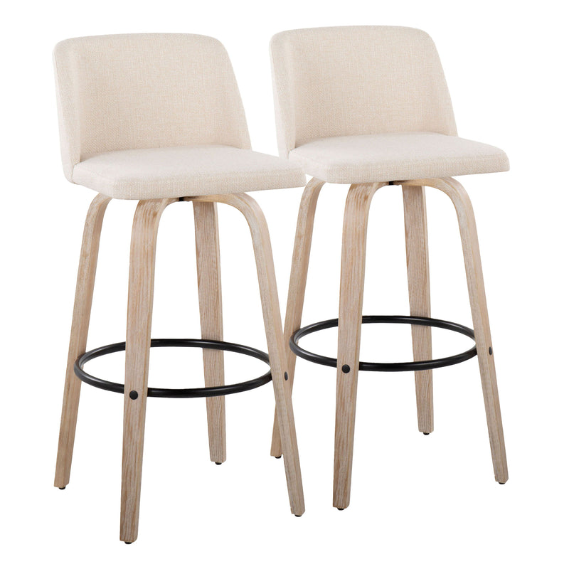 Toriano - Mid-Century Modern Fixed Height BarStool With Round Footrest (Set of 2)