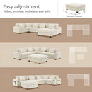 U Shaped Sectional Sofa 6 Seat Couch Set With Oversized Ottoman, Hidden Armrest Storage And Cup Holders USB Charging Ports Wide Seat Sofa