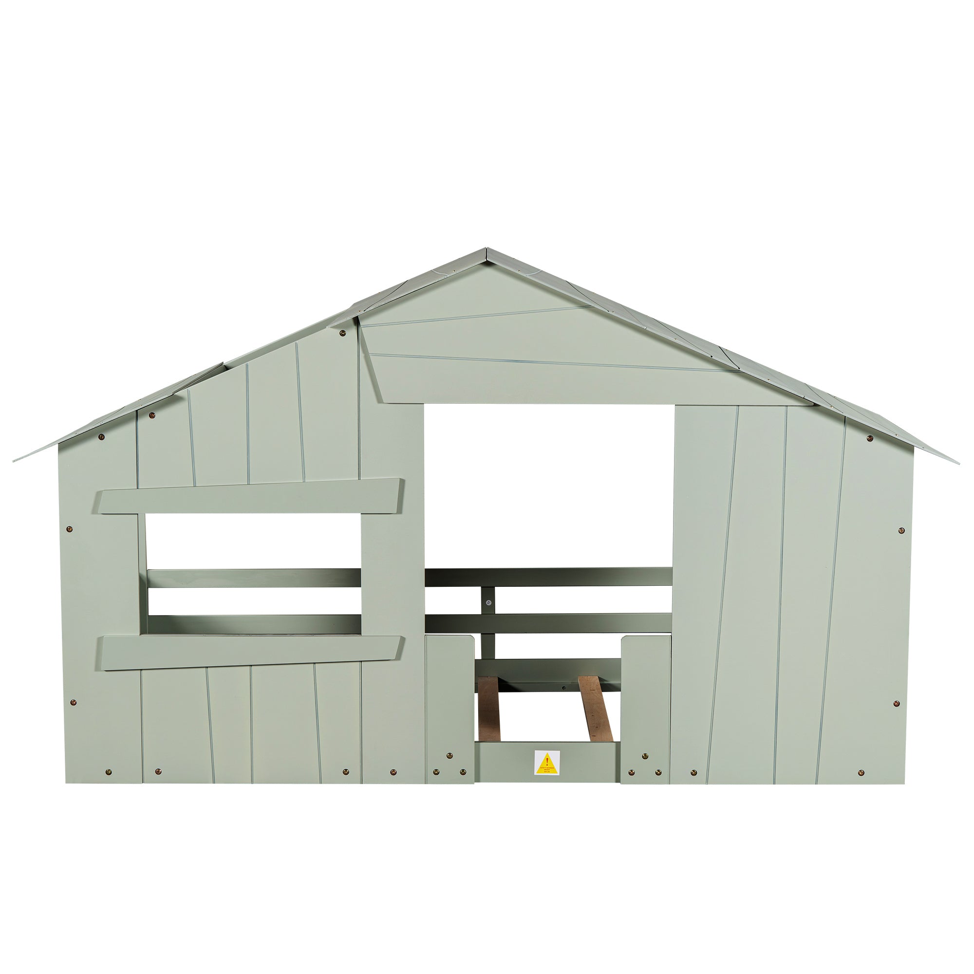 Wood Full Size House Bed with Roof, Window and Guardrail, Light Green - Atlantic Fine Furniture Melbourne FL