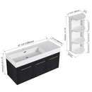 Modern Chestnut Wall Mounted Bathroom Vanity With Left Resin Sink And Storage Rack - Black Chestnut