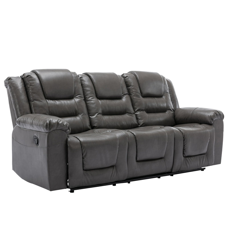 3 Seater Home Theater Recliner Manual Recliner Chair With Two Built-In Cup Holders For Living Room