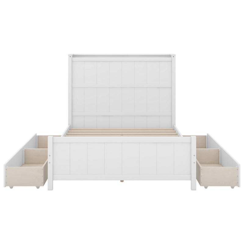 Full Size Platform Bed with Drawers and Storage Shelves, White