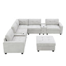 Sectional With Acrylic Table Top U Shaped Couch Set With 2 Consoles USB Charger, Storage Drawers And Pockets Movable Ottoman Tufted Sofa