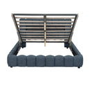 Queen Size Upholstered Platform Bed with LED Headboard and USB, Deep Blue