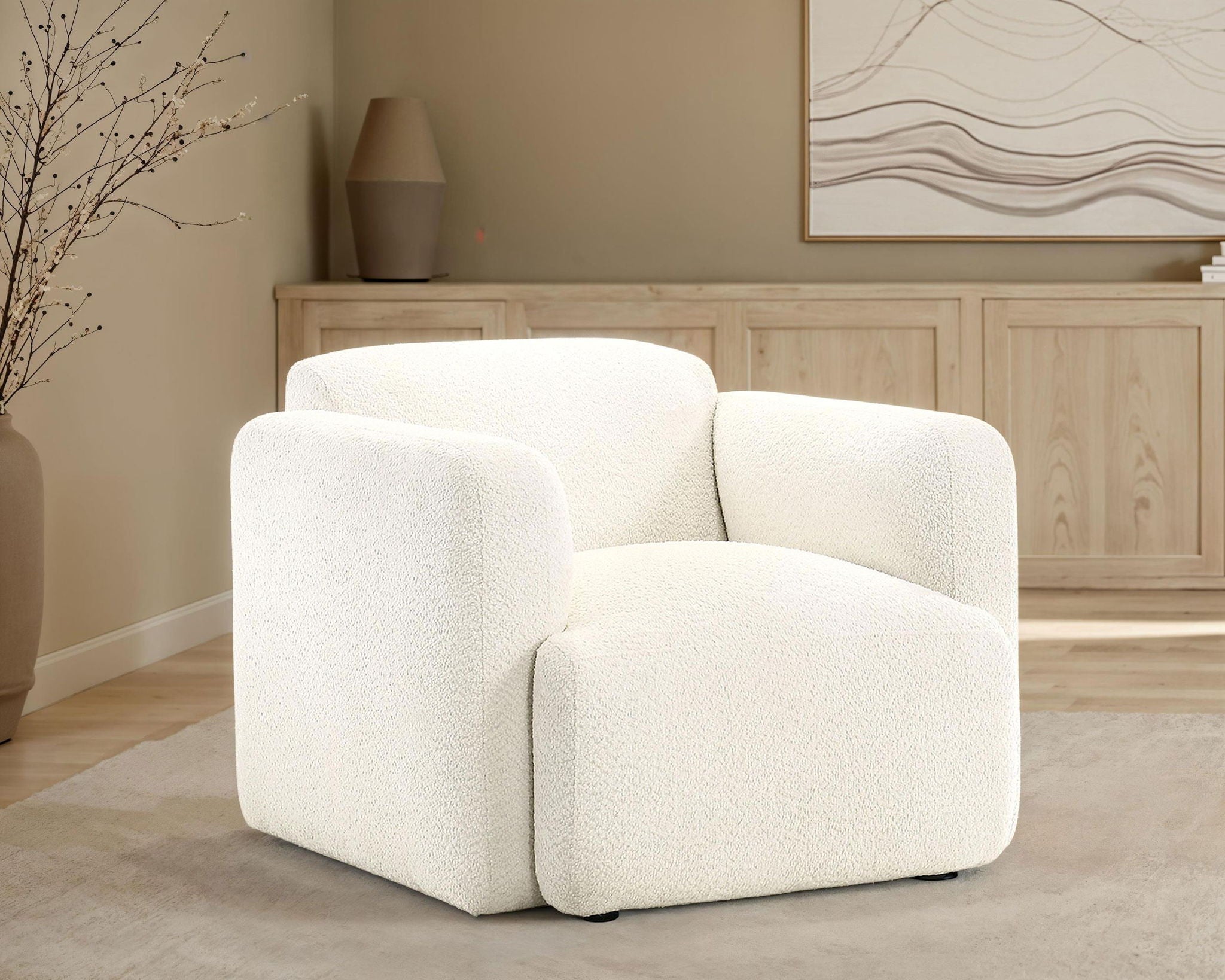 Dorset Fabric Upholstered Round Track Arm Accent Chair White - Atlantic Fine Furniture Melbourne FL
