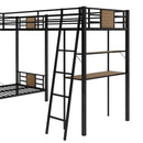 L-Shaped Twin Over Twin Bunk Bed With Twin Size Loft Bed With Desk And Shelf - Brown