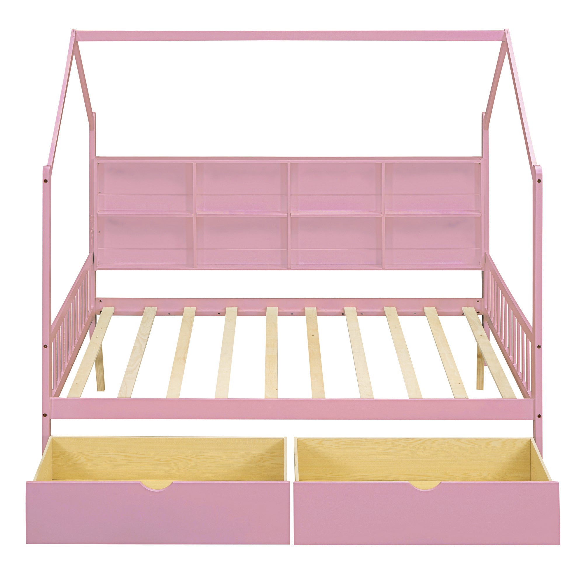 Wooden Full Size House Bed with 2 Drawers,Kids Bed with Storage Shelf, Pink - Atlantic Fine Furniture Melbourne FL