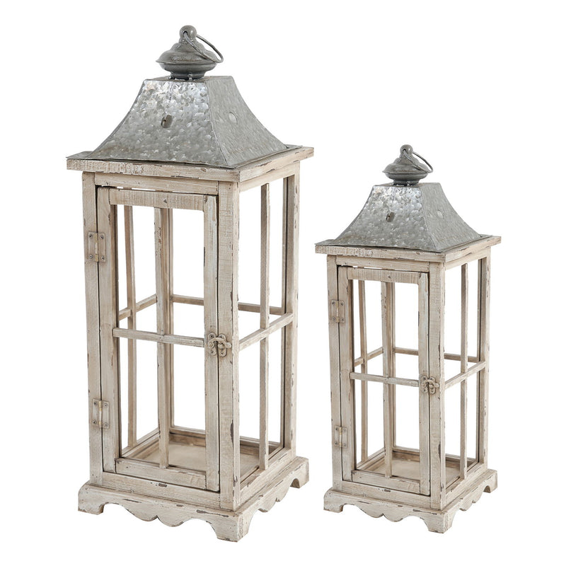 Wooden Candle Lantern Decorative, Hurricane Lantern Holder Decor For Indoor Outdoor, Home Garden Wedding - Ivory