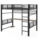 Full Size Loft Bed Frame With Storage Shelf And LED Light - Black