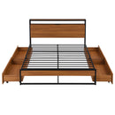 Queen Size Metal Platform Bed Frame with Four Drawers,Sockets and USB Ports ,Slat Support No Box Spring Needed Black