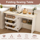 4 In 1 Folding Sewing Table With Lockable Wheels, Multi Functional Craft Station - White