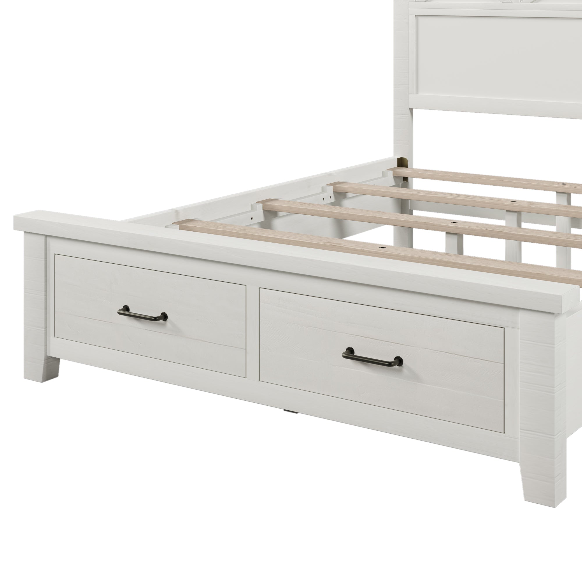 Rustic Farmhouse Style Whitewash Queen Storage Panel Bed with Two Drawers, White(old sku:BS301592AAK) - Atlantic Fine Furniture Melbourne FL