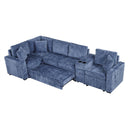 Contemporary L Shaped Convertible Sofa Bed With Pull Out Bed, Cup Holders, And Storage