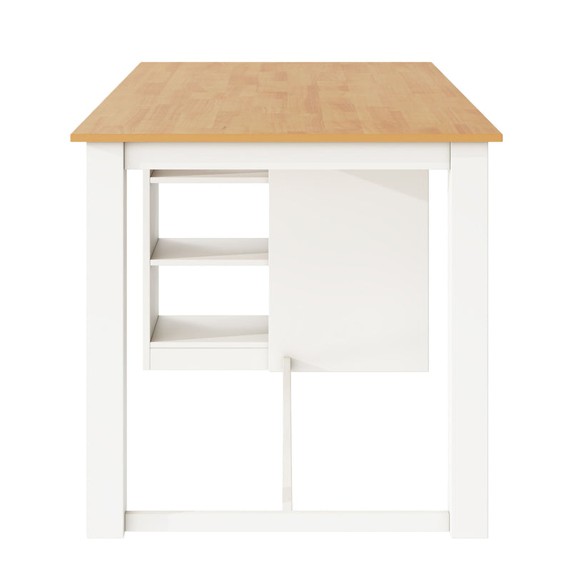 Solid Wood Farmhouse Counter Height Dining Table Set With 3 Tier Storage Shelves