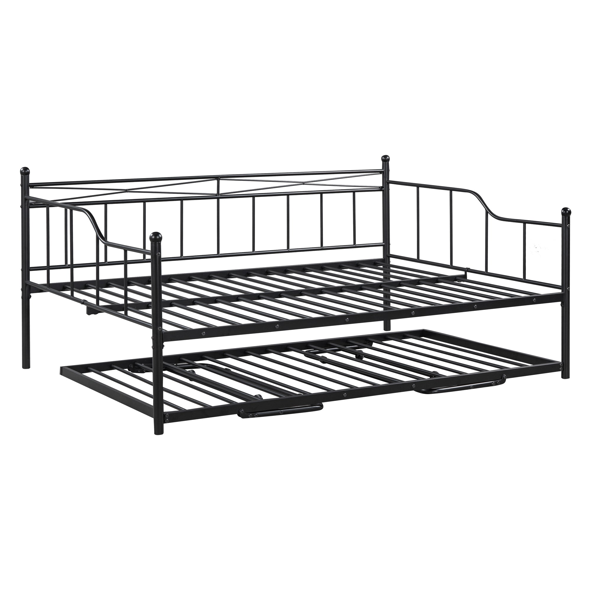 Full Size Metal Daybed with Twin Size Adjustable Trundle, Portable Folding Trundle, Black(OLD SKU:MF293736AAB)