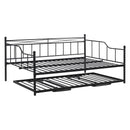 Full Size Metal Daybed with Twin Size Adjustable Trundle, Portable Folding Trundle, Black(OLD SKU:MF293736AAB)