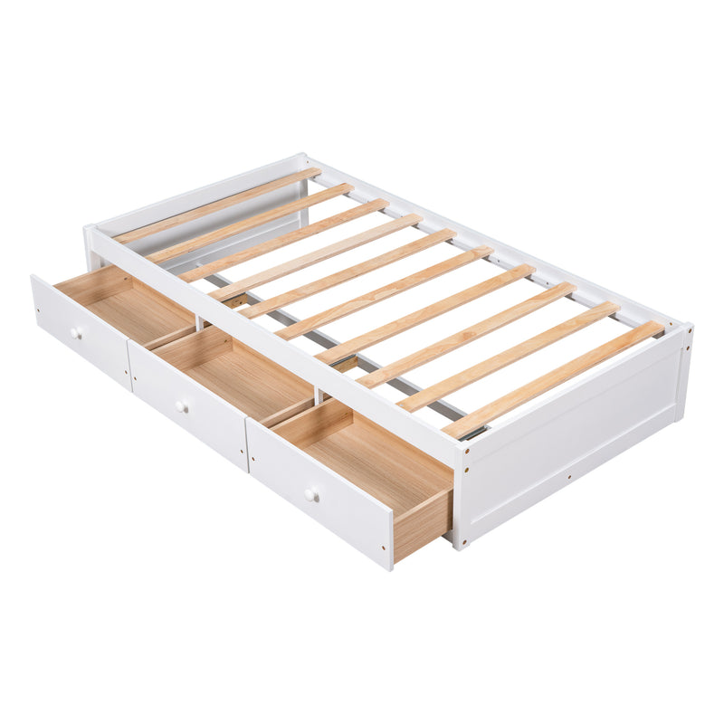 Twin Size Platform Storage Bed with 3 Drawers,White