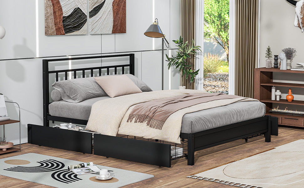 Queen Size Storage Platform Bed with 4 Drawers, Black - Atlantic Fine Furniture Melbourne FL