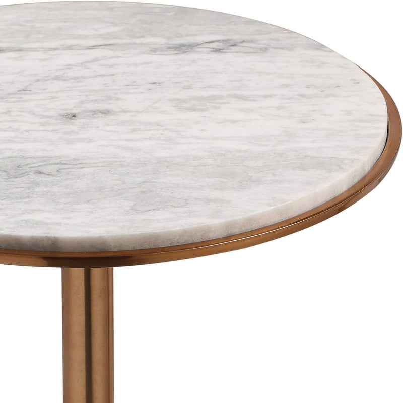 Modern Glam Aluminum Accent Table With Marble Table Top - Antique Brass / White
