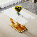 Modern Minimalist Rectangular Dining Table For 6 - 8 People With Brackets And Aureate Base - Gold